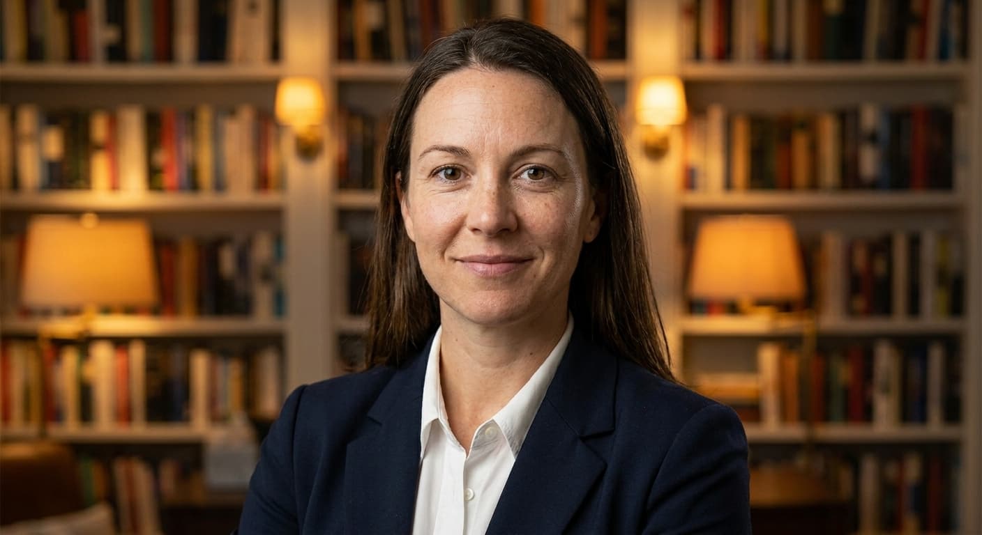Library / bookshelves (warm) headshot background example