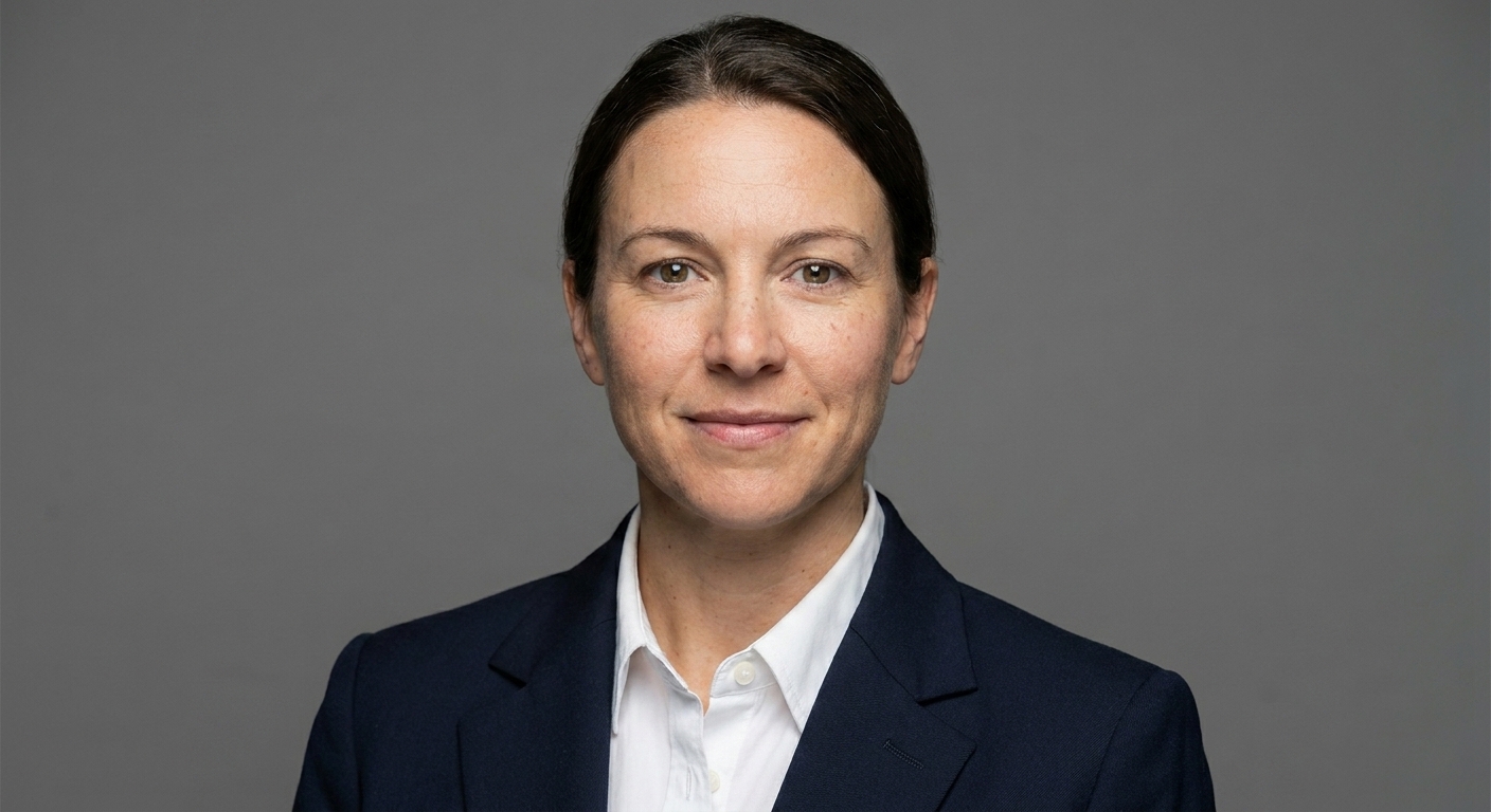 Professional headshot with a neutral studio gray background