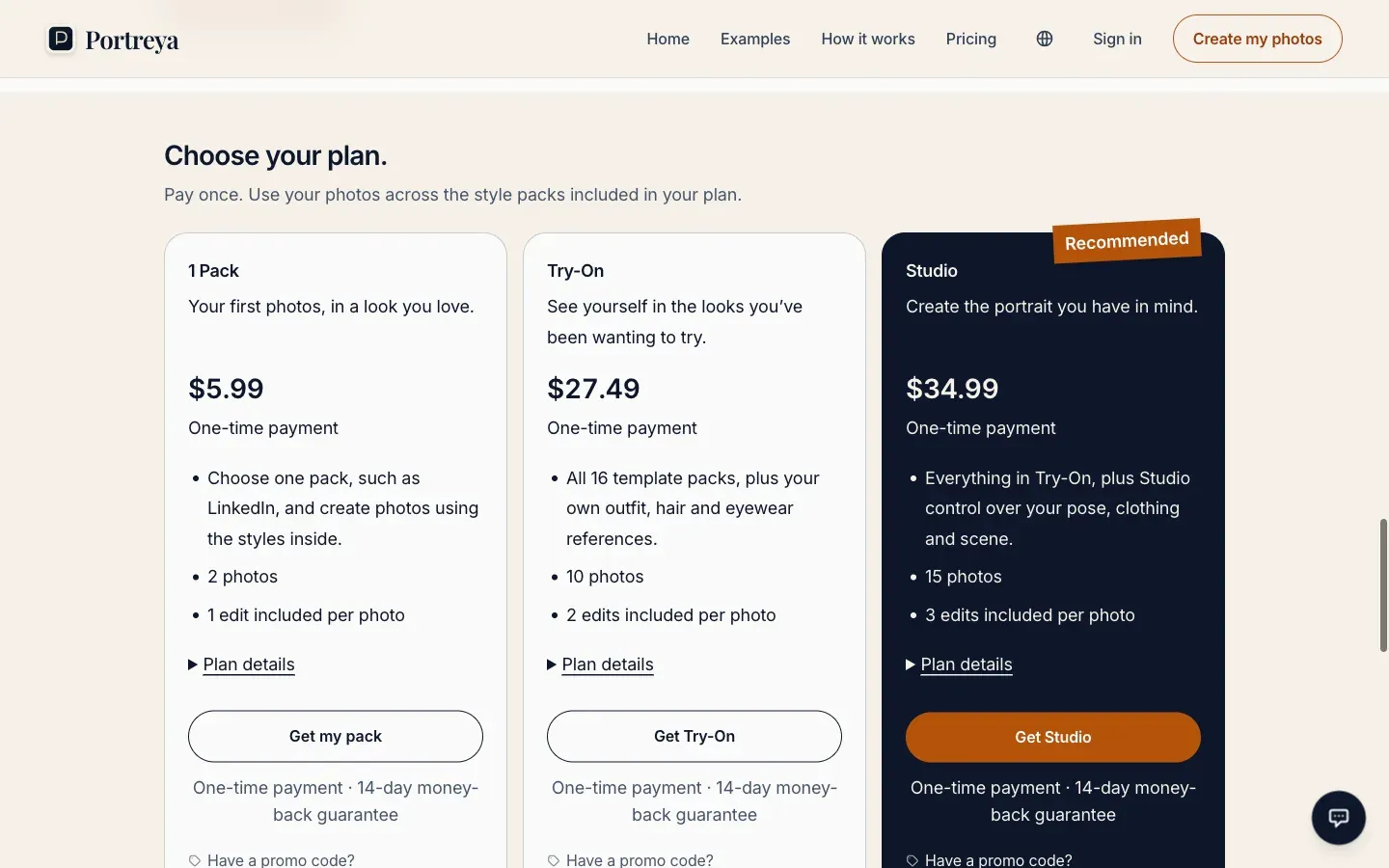 Photo packs and pricing